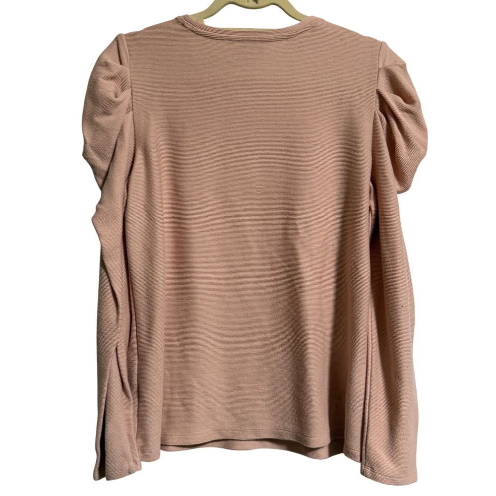 Nine West Womens Large Dusty Pink Ribbed Puff Shoulder Long Sleeve Top Blouse - Picture 4 of 4